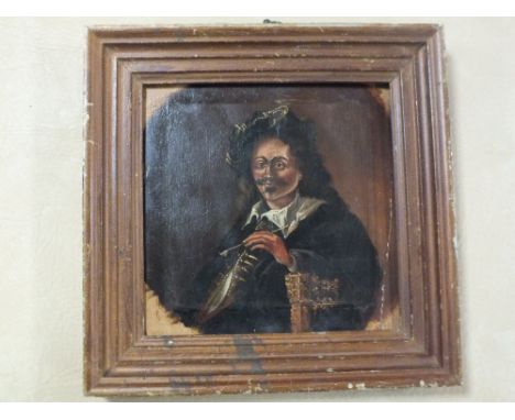 A FRAMED 19TH CENTURY OIL ON PANEL DEPICTING A GENTLEMAN SMOKING A PIPE