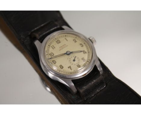 A VINTAGE GENTS OLMA AUTOMATIC MILITARY STYLE WRISTWATCH 