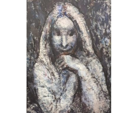 A FRAMED SURREALIST MIXED MEDIA PORTRAIT STUDY OF A LADY