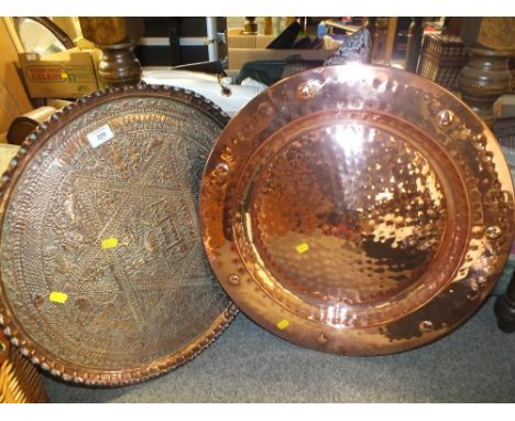 TWO LARGE VINTAGE COPPER CHARGERS TO INCLUDE AN EASTERN EXAMPLE 
