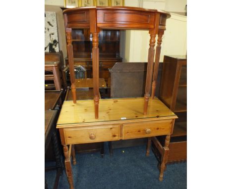 A HONEY PINE CONSOLE TABLE TOGETHER WITH A REPRODUCTION CONSOLE TABLE