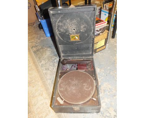 A VINTAGE HMV WIND UP GRAMOPHONE