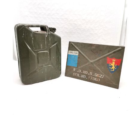 Vintage Military vehicle box,47 cm wide, 33 cm high, t/w Jerry can
