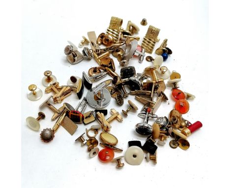 Qty of cufflinks &amp; collar studs inc cornelian etc - some odds 
