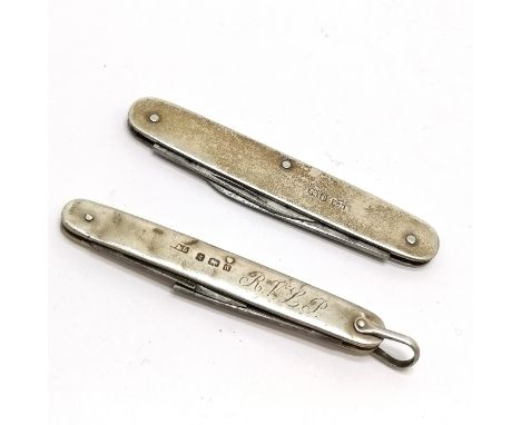 2 x silver hallmarked penknives - smallest 1 blade a/f and opened out length 13.5cm ~ both have obvious wear 