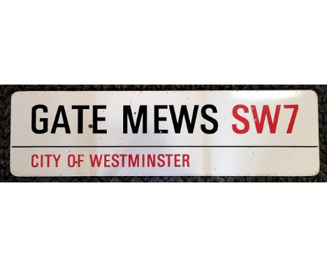 Gate Mews SW7 City of Westminster enamel sign - 110cm x 30cm ~ has some losses 