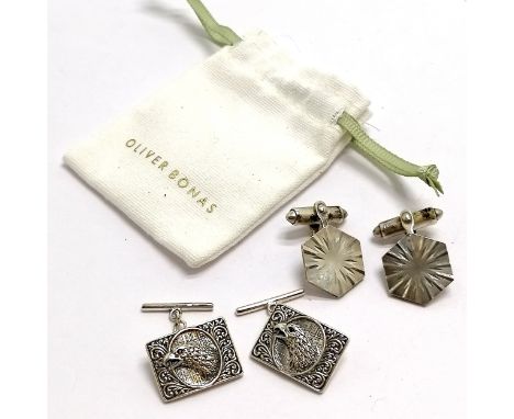 2 pairs of silver cufflinks inc eagles head with ruby stone set eyes - total weight 25g 
