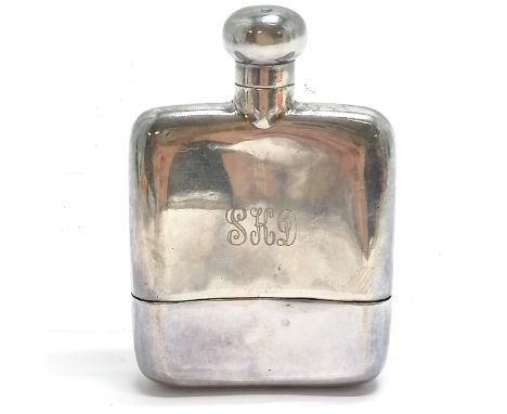 1922 silver hip flask with screw down top by John Milner &amp; Sons - 8.5cm high &amp; 75g total weight ~ has engraved initia