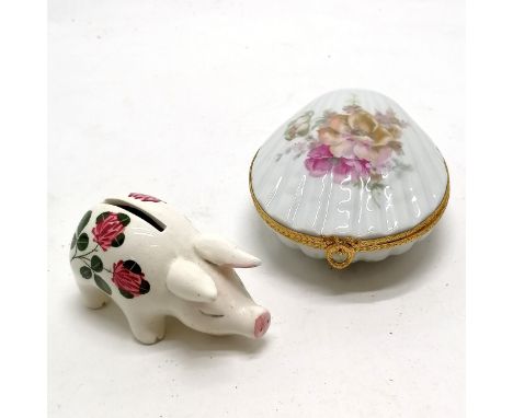 Plichta pig moneybox (11cm long) t/w Limoges porcelain 'La Reine' shell trinket box 