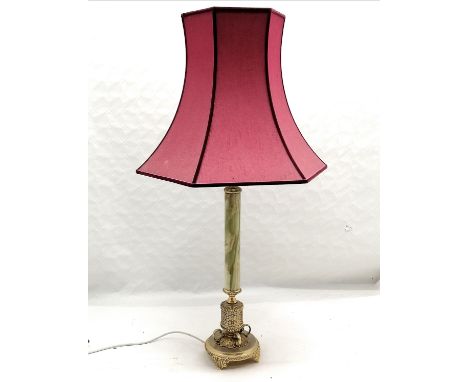 Alabaster and gilded metal lamp, with shade, 55 cm high. 