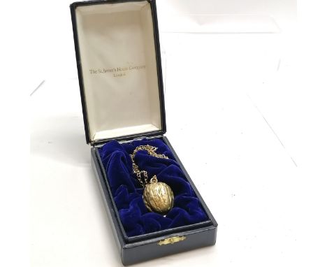 1984 silver gilt walnut pendant watch by St James's House Company on a 60cm silver gilt chain ~ 65g total weight &amp; in ori
