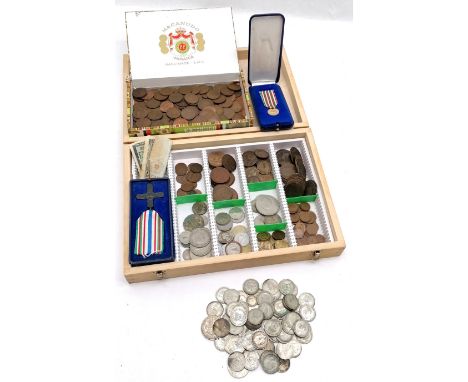 Qty of mostly GB coins inc silver (total weight 350g+) t/w Order of Vittorio Veneto Italian medal 