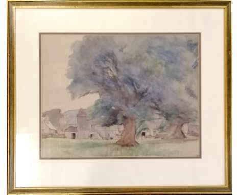 Framed signed watercolour painting of a Yorkshire village - frame 55cm x 63cm 