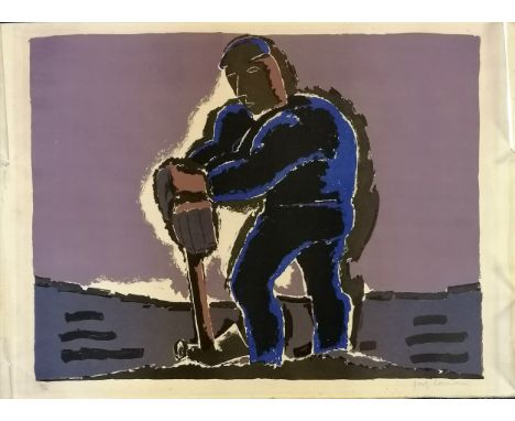 Josef Herman OBE RA (1911–2000) signed lithograph of a man digging - 80cm x 58cm 