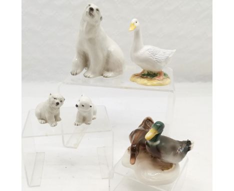 Branksome China polar bear family, Goebel figure group of pair of mallard ducks, t/w John Beswick Goose, all in good conditio