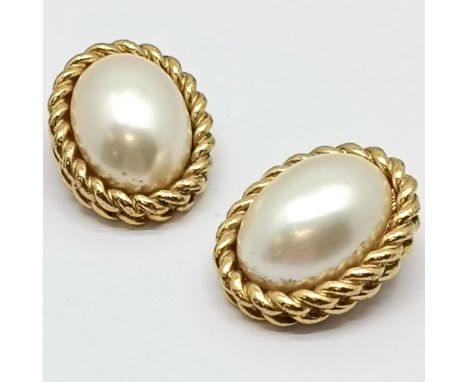 Pair of Christian Dior Vintage gold tone &amp; simulated pearl clip on earrings, some signs of wear and greening to the clips