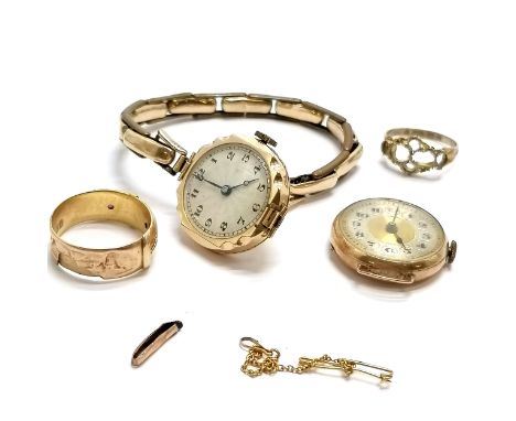 Small qty of a/f jewellery / watches ~ antique 15ct hallmarked gold buckle ring set with ruby (3.8g total weight), antique 9c
