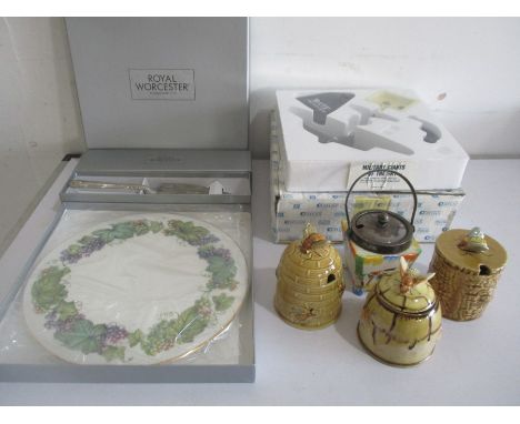 A Royal Worcester plate,Atlas model aircraft and honey pots etc.