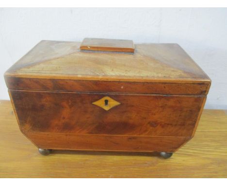 A Regency tea caddy with boxwood stringing