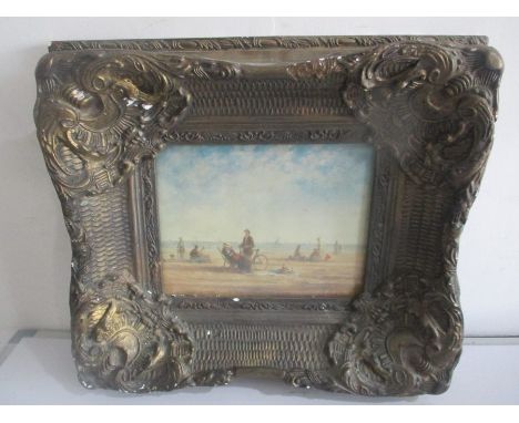 An Edwardian style print of a beach scene in ornate plaster frame, 40 cm x 45 cm