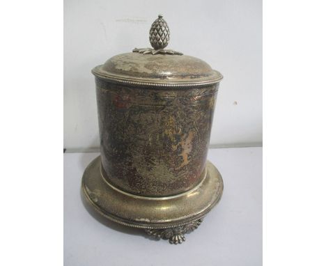 A silver plated biscuit barrel with pineapple finial by Mappin Brothers, London