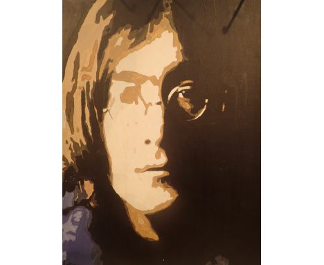 Oil on canvas portrait of John Lennon indistinctly signed to the lower left of the image
