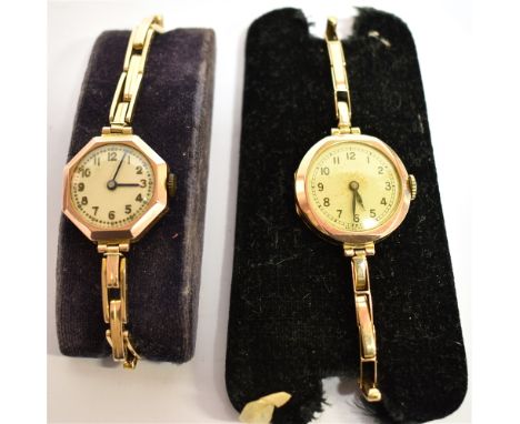 TWO LADIES 9CT GOLD 'RECORD' VINTAGE WATCHES  9ct gold expanding bracelets, gross weight (inc movements) 26.5 grams, both box