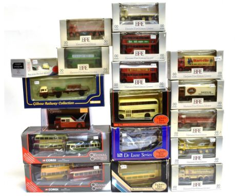 EIGHTEEN 1/76 SCALE DIECAST MODEL BUSES &amp; COMMERCIAL VEHICLES  including two sets, each mint or near mint and boxed, (box