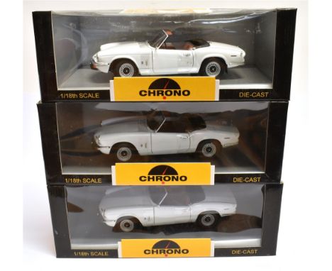 THREE 1/18 SCALE CHRONO NO.H1040, 1970 TRIUMPH SPITFIRE CONVERTIBLES  white, each mint or near mint and boxed.