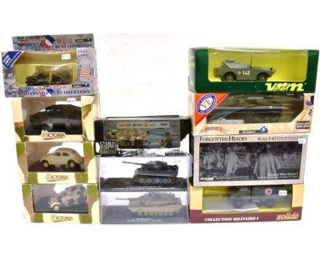ELEVEN ASSORTED DIECAST MODEL MILITARY VEHICLES  by Solido (3); Victoria (3); and others, most mint or near mint and boxed, (