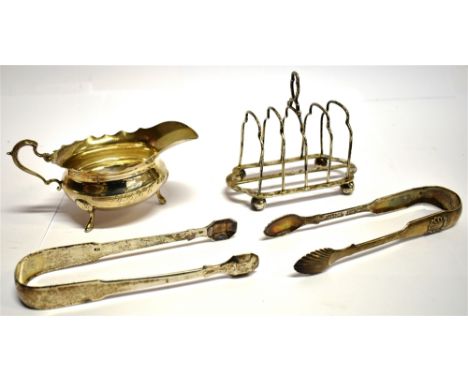 TWO PAIRS OF SILVER SUGAR TONGS comprising a Victorian shell patterned pair, hallmarked Edinburgh 1871, and a Georgian fiddle