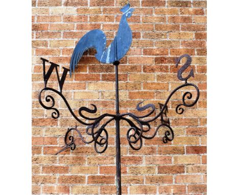 A VICTORIAN WROUGHT IRON WEATHER VANE  modelled as a cockerel
