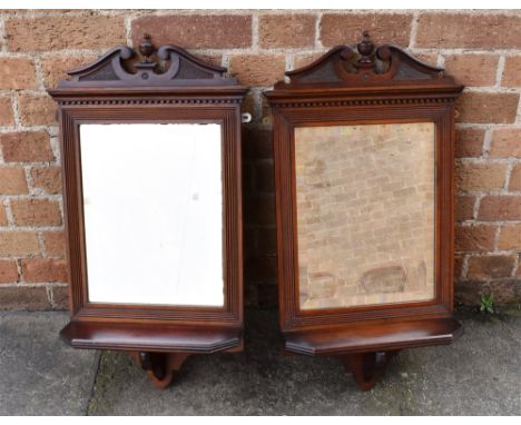 A PAIR OF EDWARDIAN MAHOGANY MIRRORED SHELF BRACKETS  38cm wide 69cm high overall