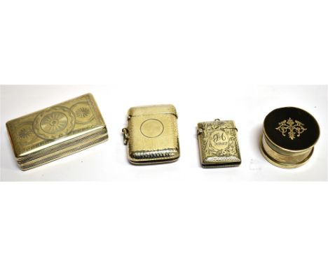 A SILVER AND TORTOISE SHELL PIQUE WORK SMALL ROUGE POT London 1917, together with a 19th century Dutch silver snuff box with 