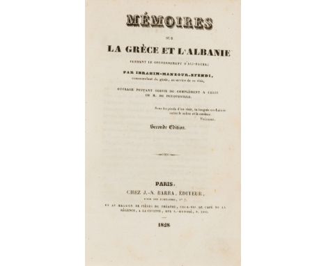 Balkans.- Efendi (Ibrahim Manzour) Mémoires sur la Gréce et L'Albanie, second edition, half-title, portrait frontispiece, sca