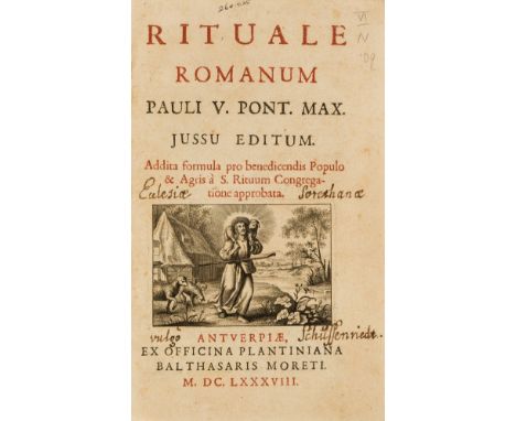 Religion.- Rituale Romanum Pauli V. Pont. Max. jussu editum, printed in red and black, title with engraved vignette, woodcut 