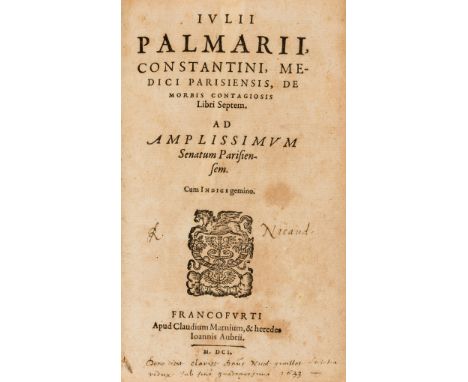 Le Paulmier de Grentemesnil (Julien) De morbis contagiosis libri septem, second edition, woodcut device to title and verso of