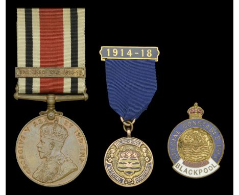 Special Constabulary Long Service Medal, G.V.R., 1st issue, 1 clasp, The Great War 1914-18 (William J. Sykes); together with 