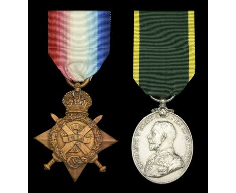 1914 Star (59886 Dvr: E. J. Faulkner. R.F.A.); Territorial Force Efficiency Medal, G.V.R. (657 Dvr: (A. Bmbr:) D. Kelly. R.F.