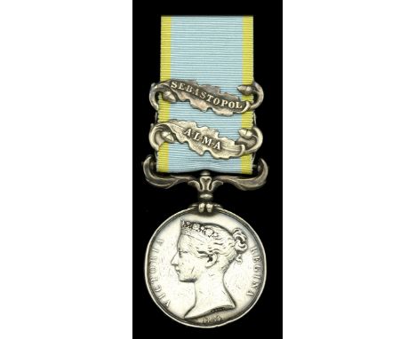Crimea 1854-56, 2 clasps, Alma copy, Sebastopol (2693 Se... Thos. Settle. 7th F...liers.) depot impressed naming, first clasp