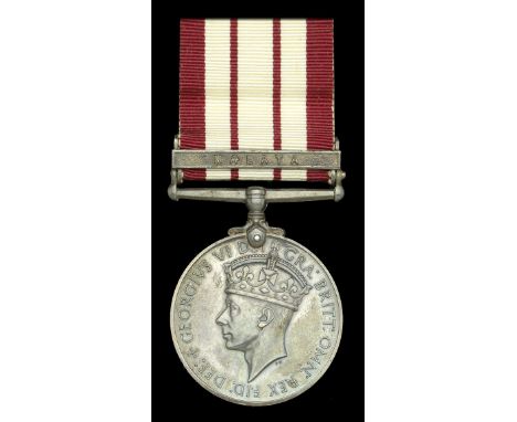 Naval General Service 1915-62, 1 clasp, Malaya, G.VI.R. (R.M.9360 R. N. Hollas. Mne. R.M.) mounted as worn on original riband