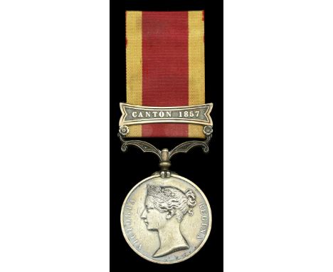 China 1857-60, 1 clasp, Canton 1857, unnamed as issued, light contact marks, otherwise very fine £160-£200 --- Importation Du