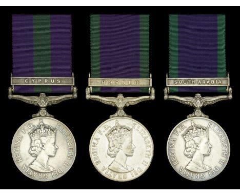 General Service 1918-62, 1 clasp, Cyprus (23657219 Pte. W. Collins. A. & S.H.); General Service 1962-2007 (2), 1 clasp, Borne