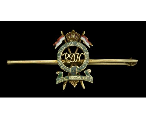 Royal Deccan Horse, Regimental Sweetheart Brooch. A very good Edwardian 15ct gold & enamel example Royal Deccan Horse, Regime