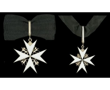 The Order of St. John of Jerusalem, Commander’s (Brother’s) neck badge (2), silver and enamel, both with heraldic beasts in a