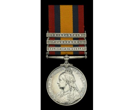 Queen’s South Africa 1899-1902, 3 clasps, Relief of Kimberley, Paardeberg, Driefontein (1244 Tpr: L. Fivaz. Roberts Horse) to