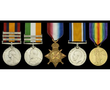 Five: Private E. Richards, Royal Welsh Fusiliers Queen’s South Africa 1899-1902, 3 clasps, Cape Colony, Orange Free State, Tr
