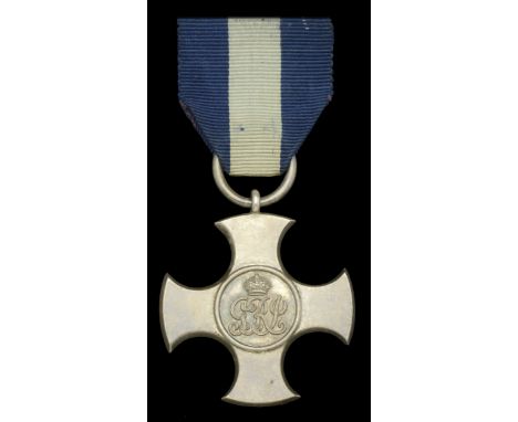 Distinguished Service Cross, G.V.R., hallmarks for London 1917, unnamed as issued, on original investiture pin, in Garrard, L
