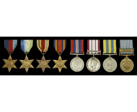 Eight: Electrician’s Mate First Class J. E. Hutchings, Royal Navy  1939-45 Star; Atlantic Star; Africa Star; Burma Star; War 