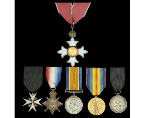 A Second War ‘Civil Defence’ C.B.E. and Great War St John Life Saving group of six awarded to Captain Frederick Hall, Royal A